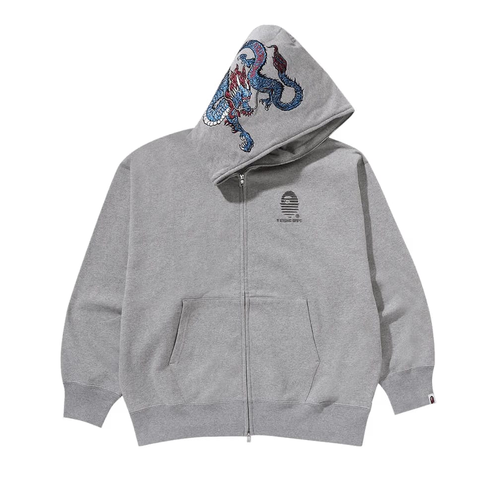 BAPE Tiger And Dragon Relaxed Fit Full Zip Hoodie Grey