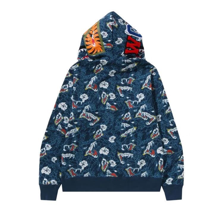 BAPE Japanese Tattoo Camo Shark Fz Hoodie Blue