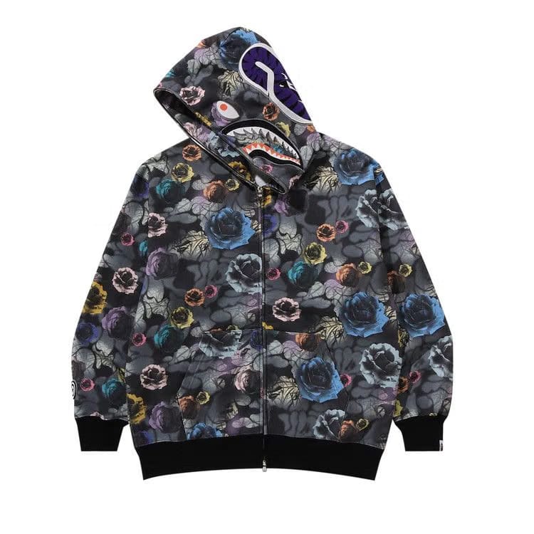 BAPE Floral Camo Shark Relaxed Fit Full Zip Hoodie Black
