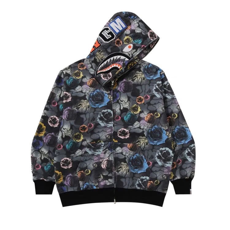 BAPE Floral Camo Shark Relaxed Fit Full Zip Hoodie Black