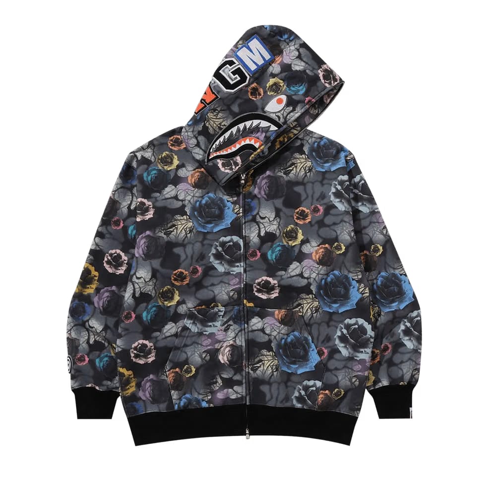 BAPE Floral Camo Shark Relaxed Fit Full Zip Hoodie Black