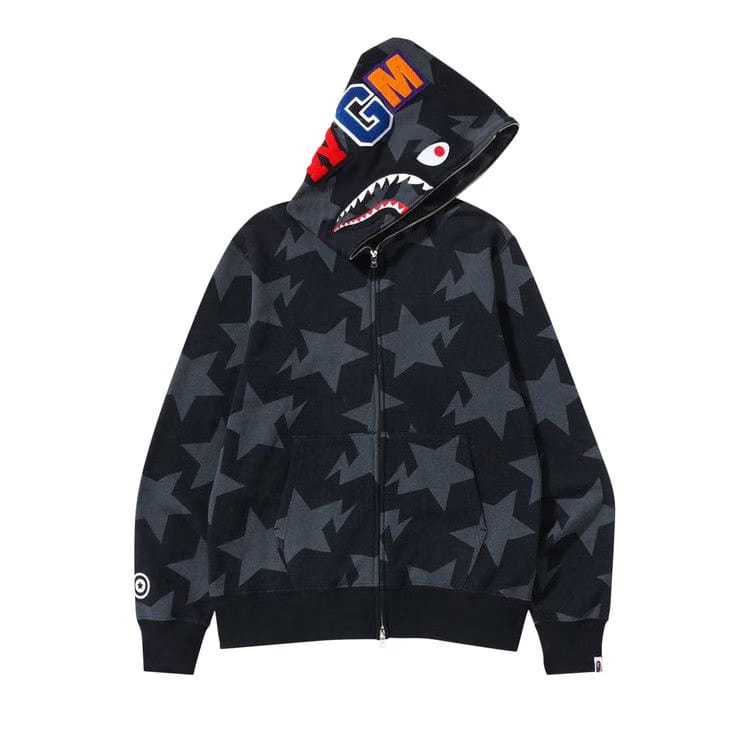 BAPE Sta Pattern Shark Full Zip Hoodie Black