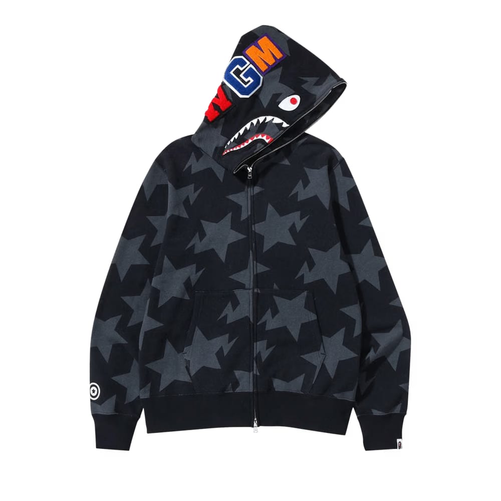 BAPE Sta Pattern Shark Full Zip Hoodie Black
