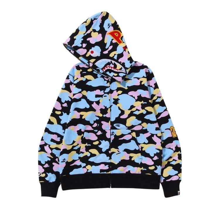 BAPE Multi Camo 2nd Shark Full Zip Hoodie Black