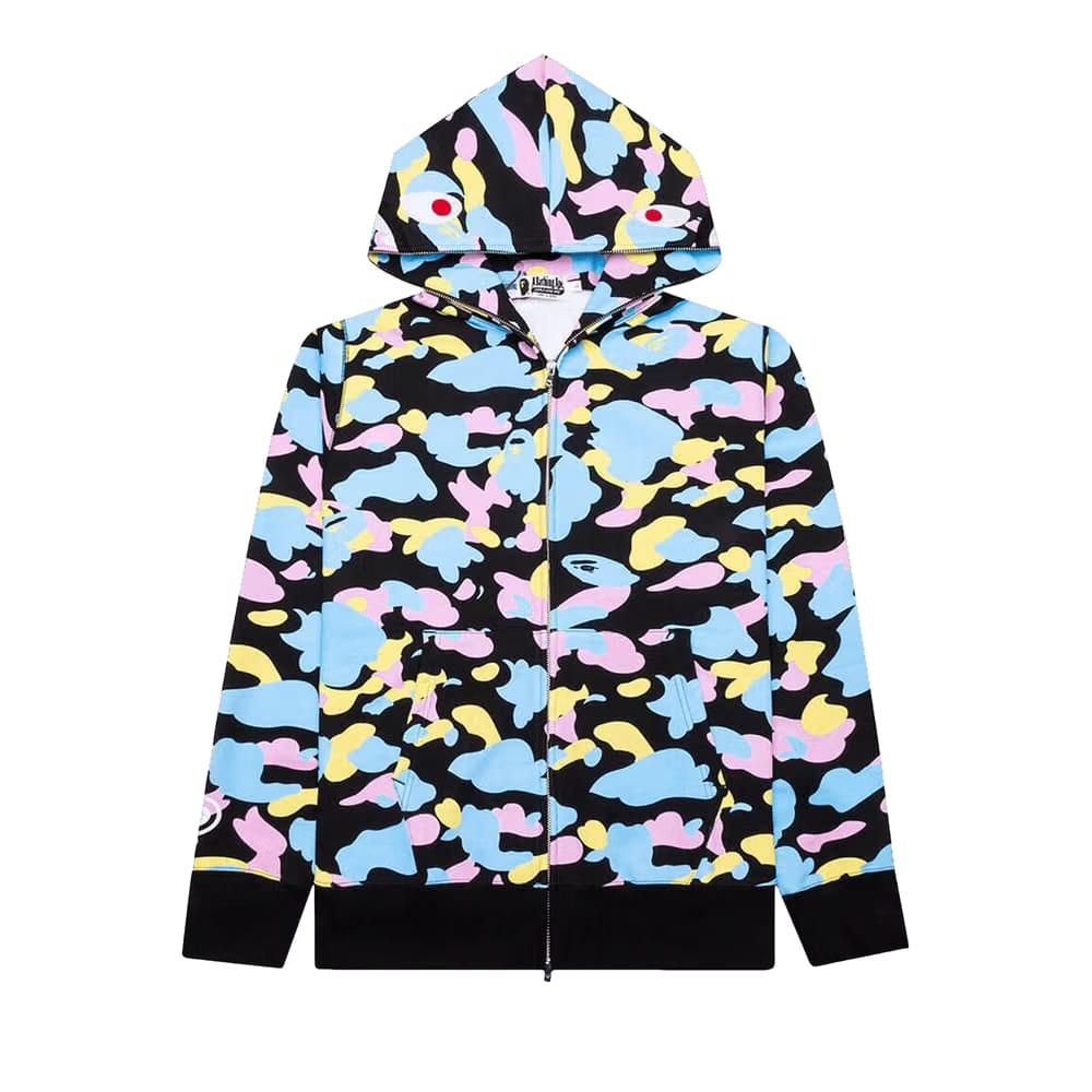 BAPE Multi Camo 2nd Shark Full Zip Hoodie Black