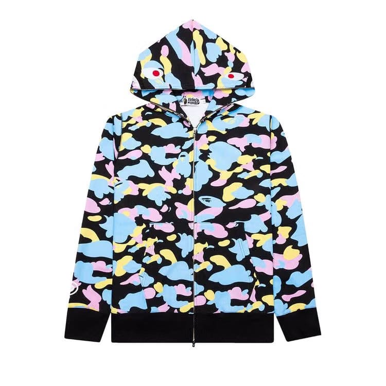 BAPE Multi Camo 2nd Shark Full Zip Hoodie Black
