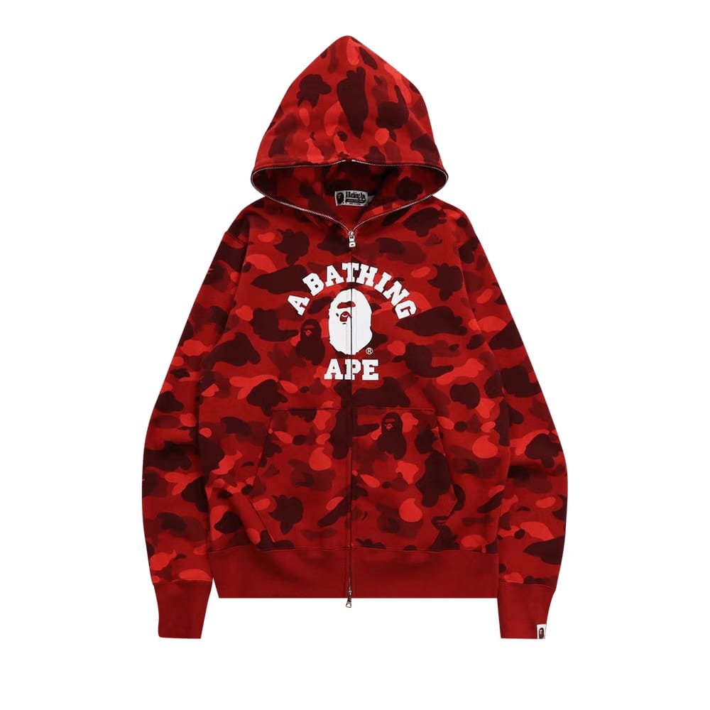 BAPE Color Camo College Full Zip Hoodie Red