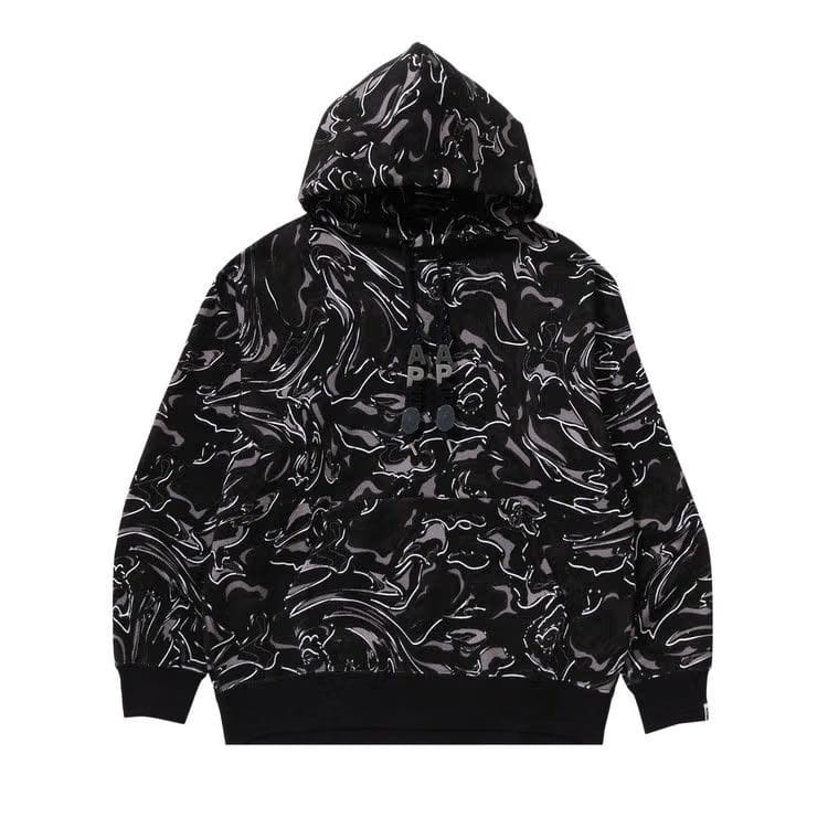 BAPE Marbling Camo Relaxed Fit Pullover Hoodie Black