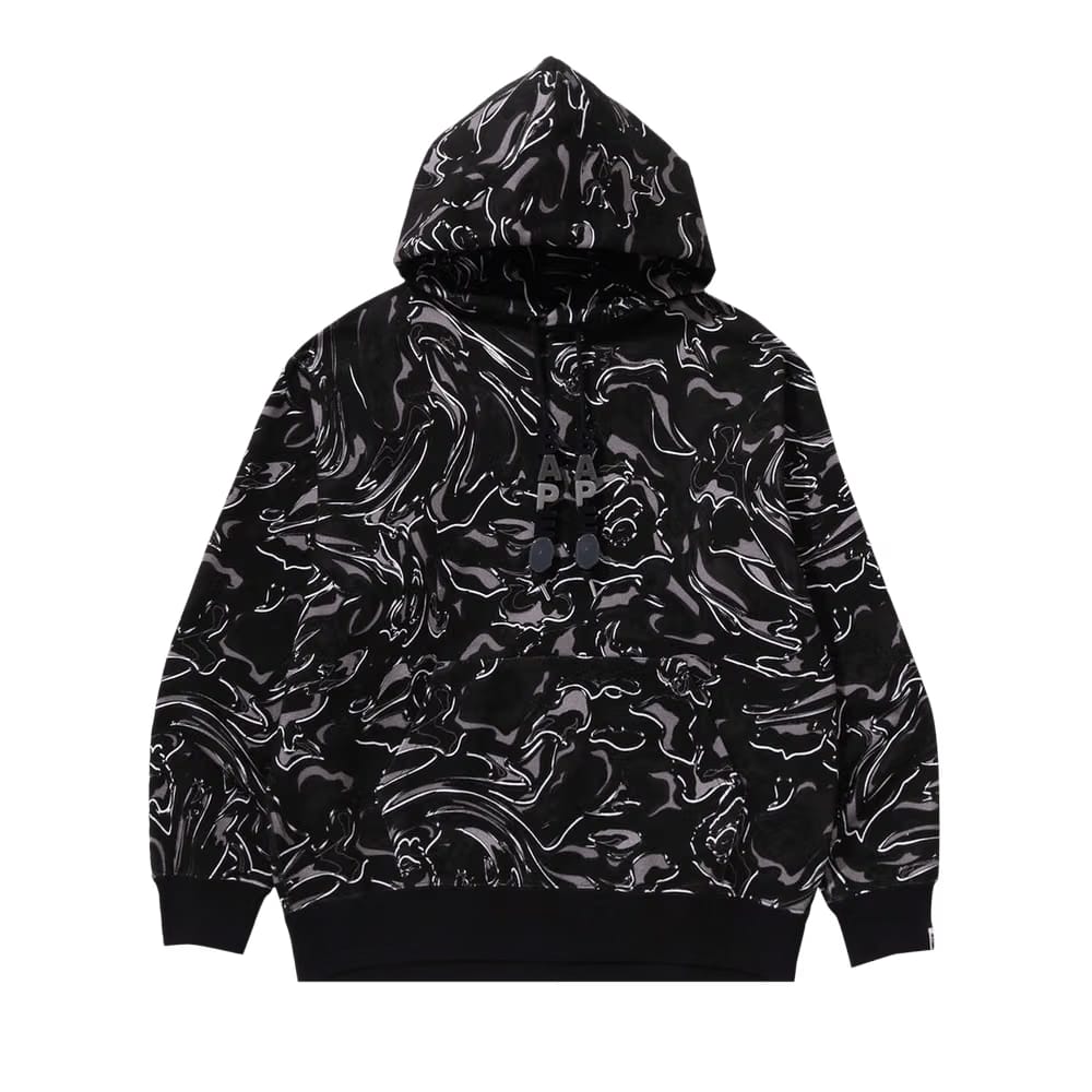BAPE Marbling Camo Relaxed Fit Pullover Hoodie Black
