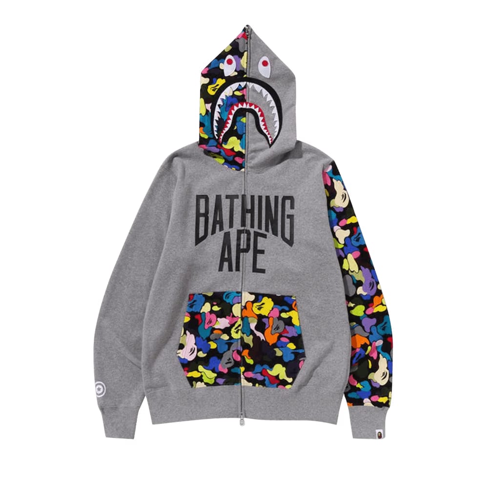 BAPE Multi Camo NYC Logo Shark Full Zip Hoodie Grey
