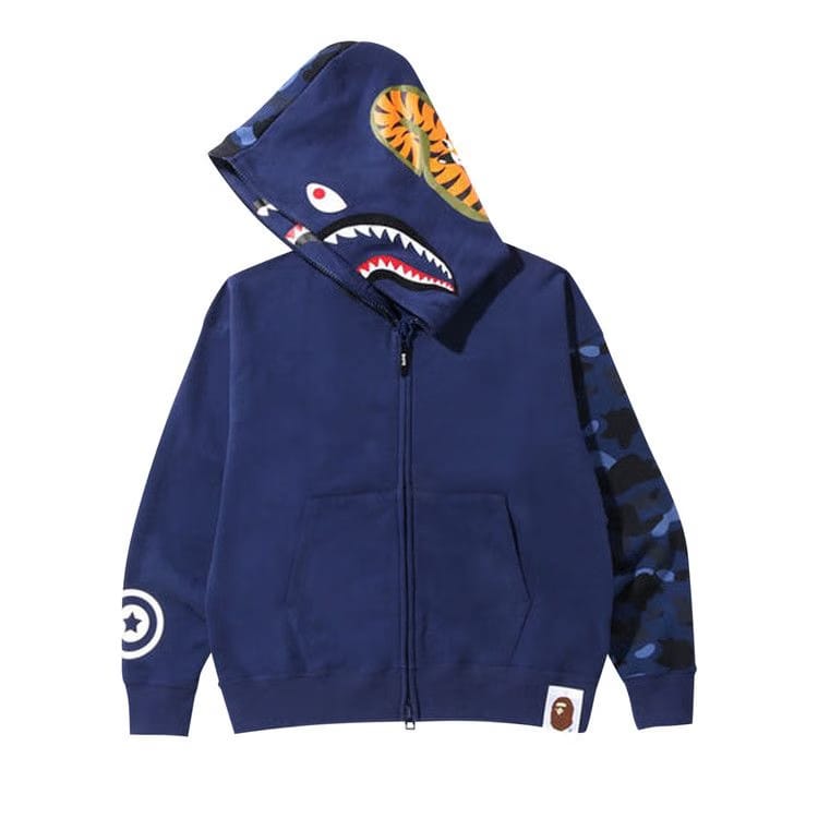 BAPE Color Camo Giant Shark Loose Fit Full Zip Hoodie Navy