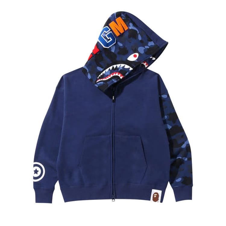 BAPE Color Camo Giant Shark Loose Fit Full Zip Hoodie Navy