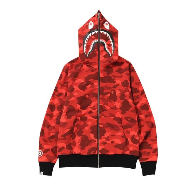 BAPE Color Camo PONR Shark Full Zip Hoodie Red
