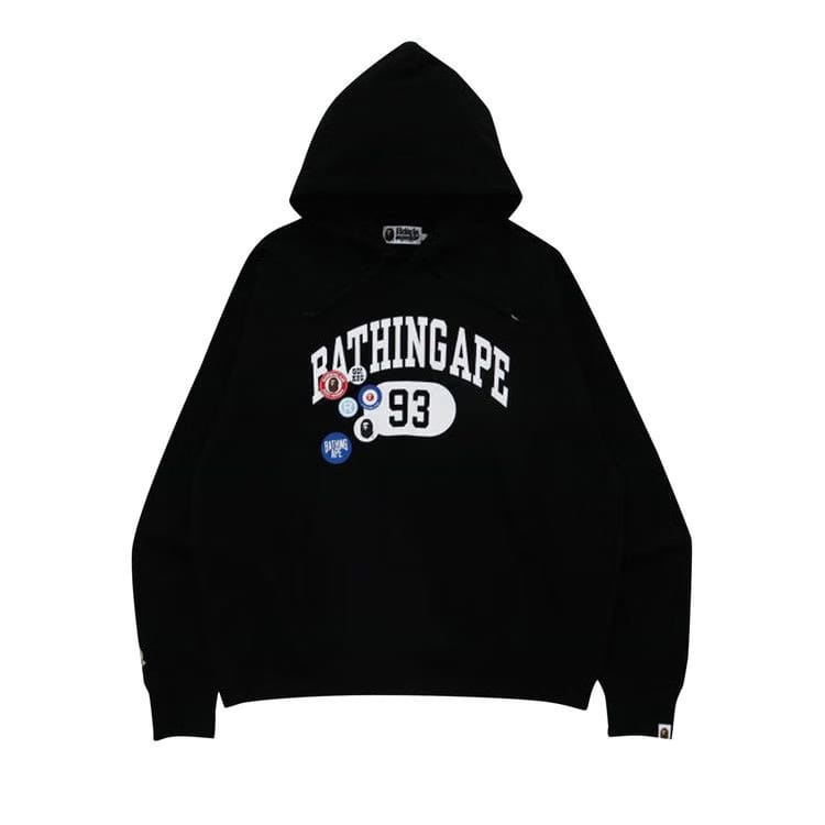 BAPE Badge Motif Loose Fit Pullover Hoodie Black