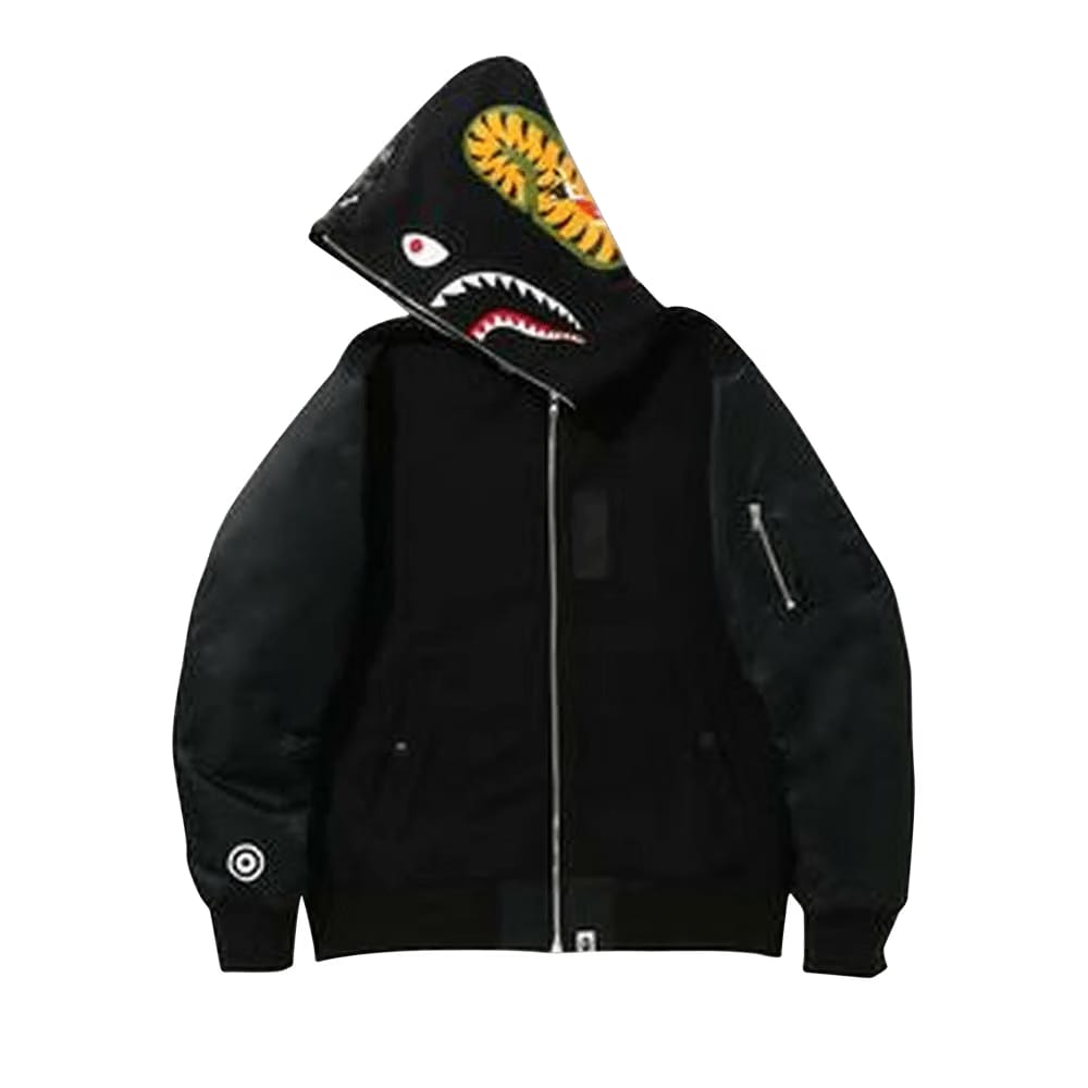 BAPE Digital Camo Military Shark Wide Full Zip Hoodie Black