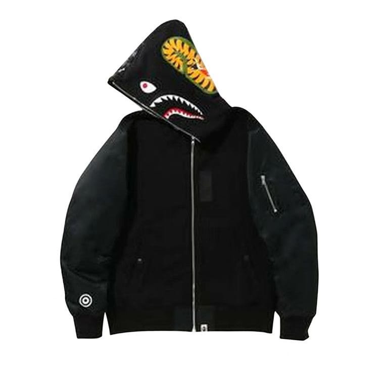 BAPE Digital Camo Military Shark Wide Full Zip Hoodie Black