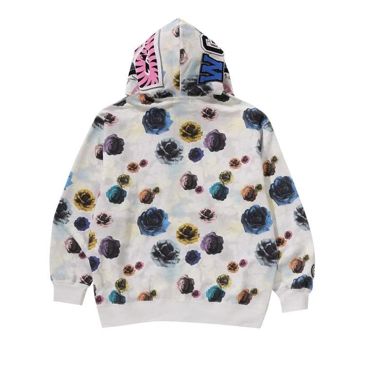 BAPE Floral Camo Shark Relaxed Fit Full Zip Hoodie Ivory