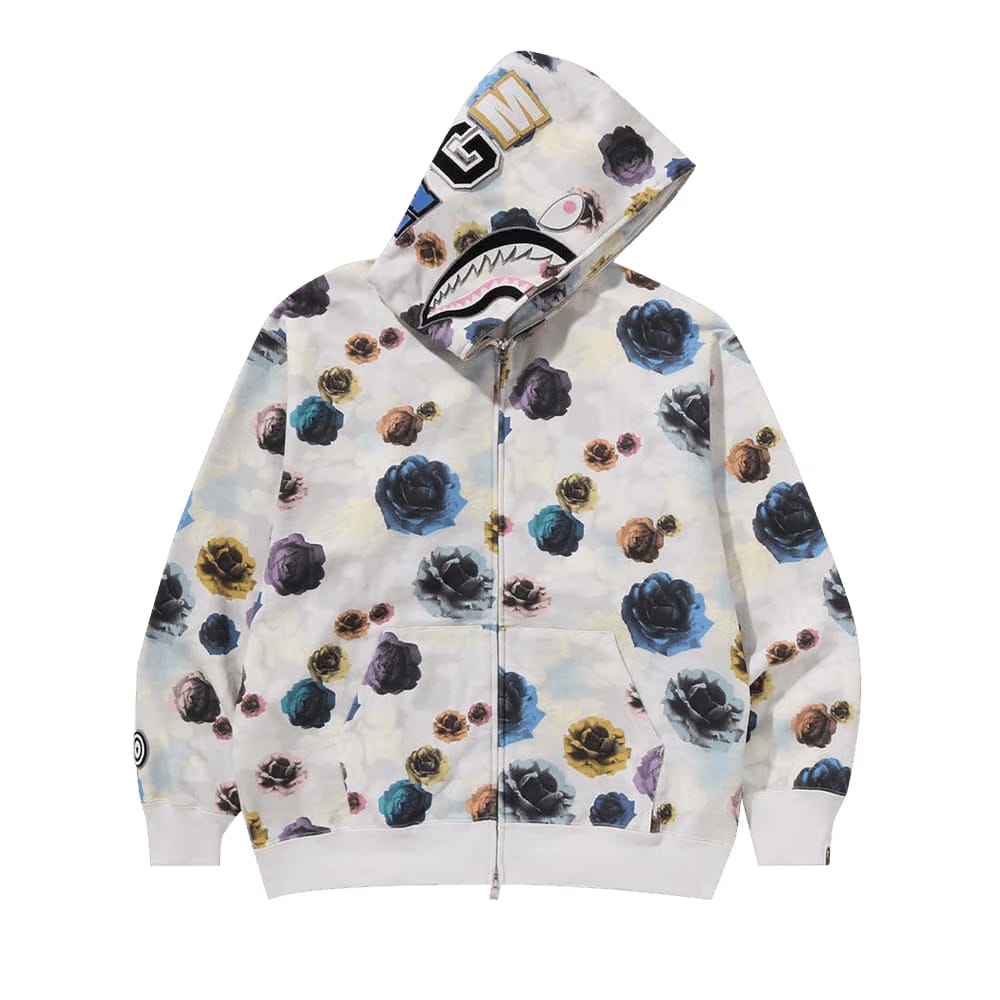 BAPE Floral Camo Shark Relaxed Fit Full Zip Hoodie Ivory