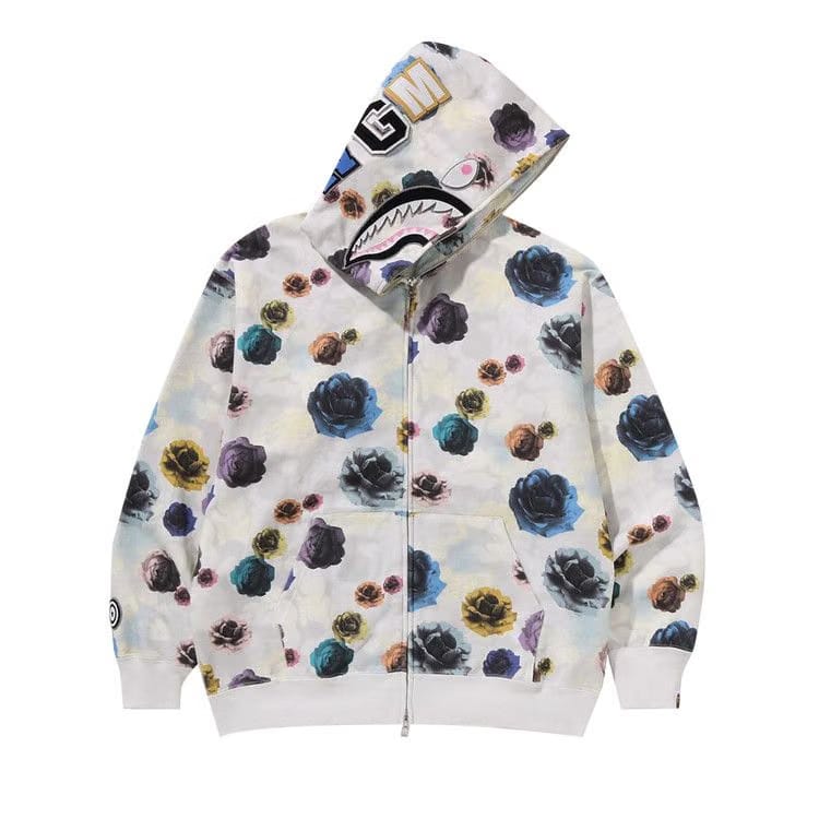 BAPE Floral Camo Shark Relaxed Fit Full Zip Hoodie Ivory