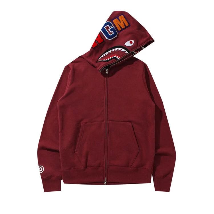 BAPE Double Side Shark Full Zip Hoodie Burgundy