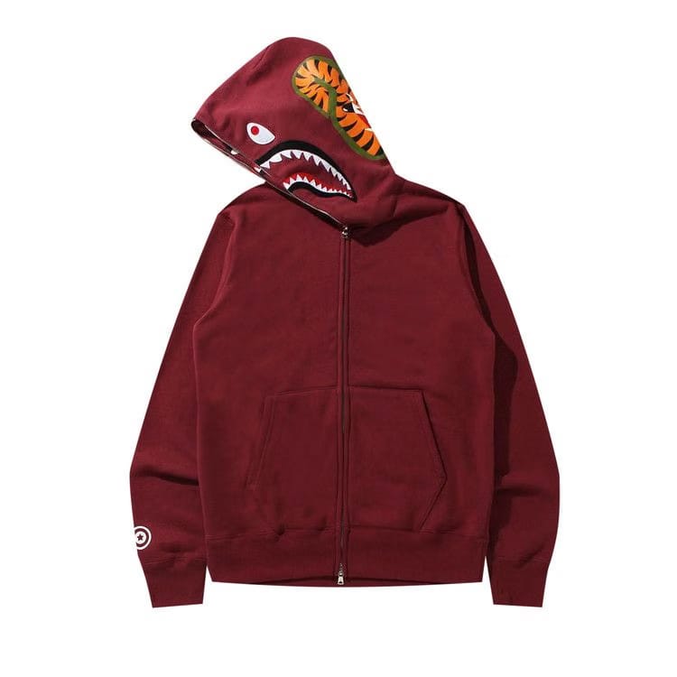 BAPE Double Side Shark Full Zip Hoodie Burgundy