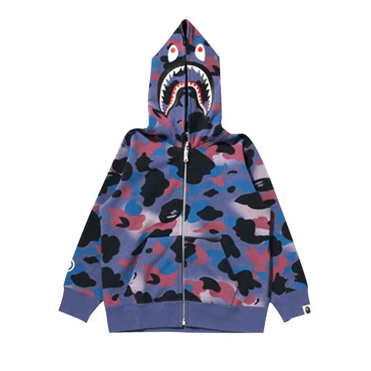 BAPE Grid Camo Shark Full Zip Hoodie Purple
