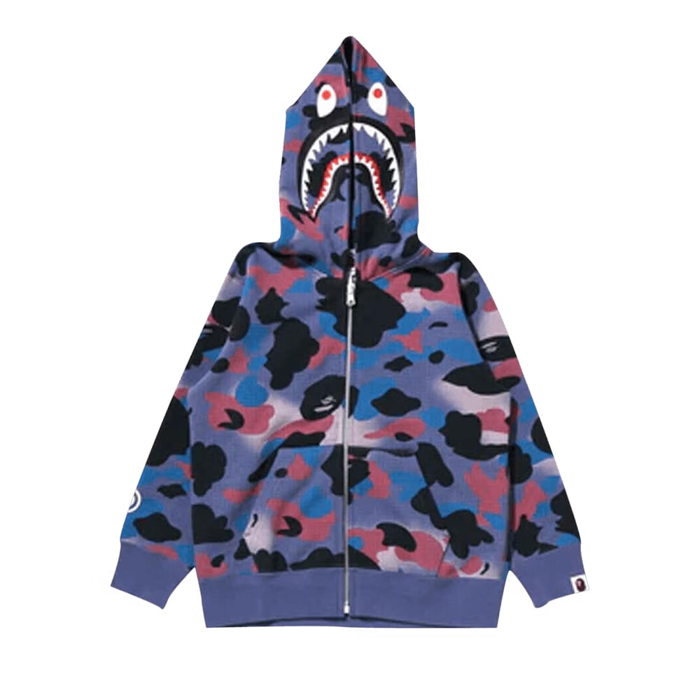 BAPE Grid Camo Shark Full Zip Hoodie Purple