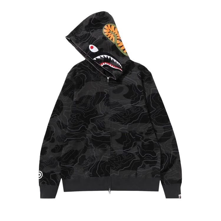 BAPE Layered Line Camo Shark Full Zip Hoodie Black