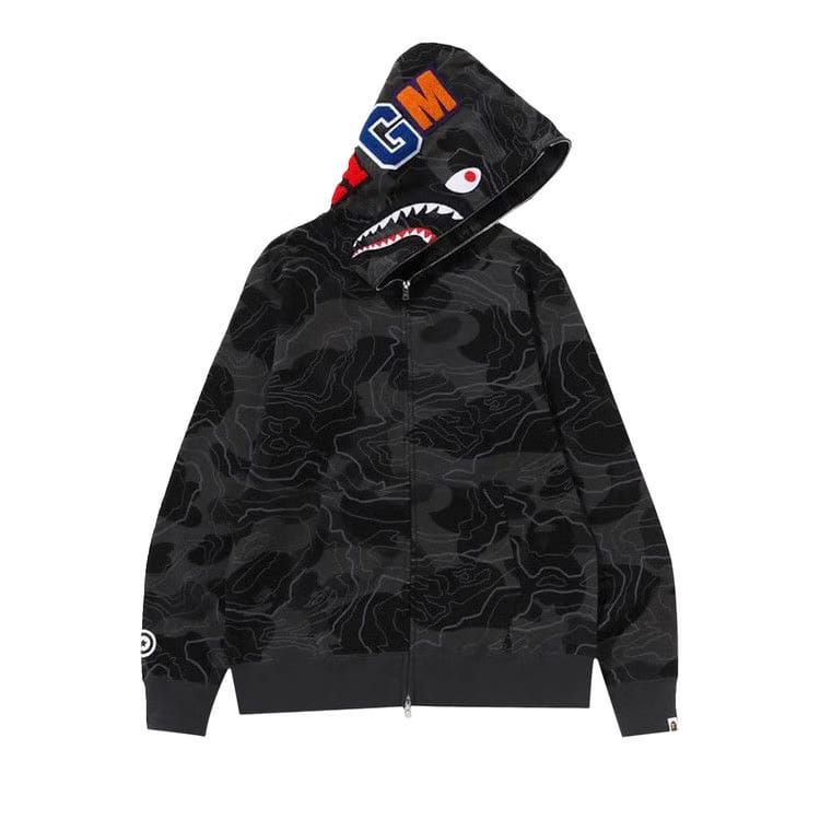 BAPE Layered Line Camo Shark Full Zip Hoodie Black