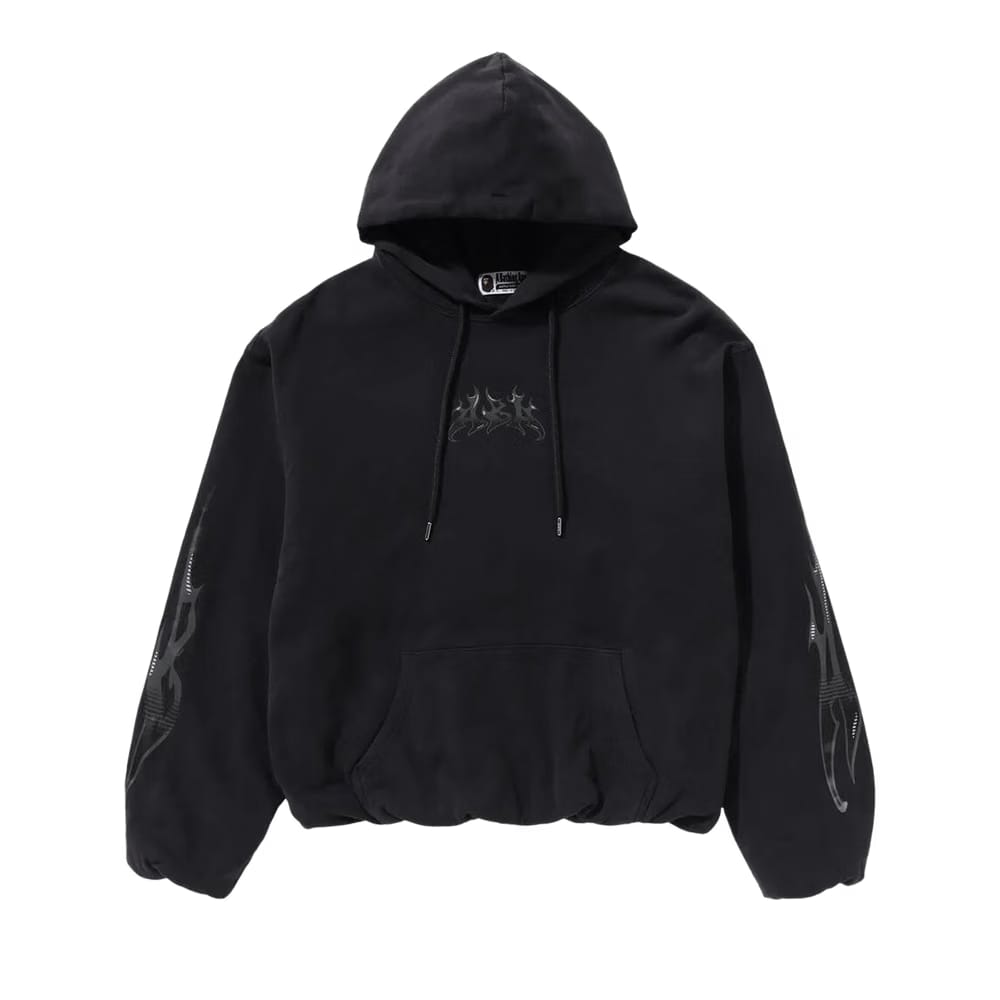 BAPE Flame Garment Dyed Pullover Hoodie Black