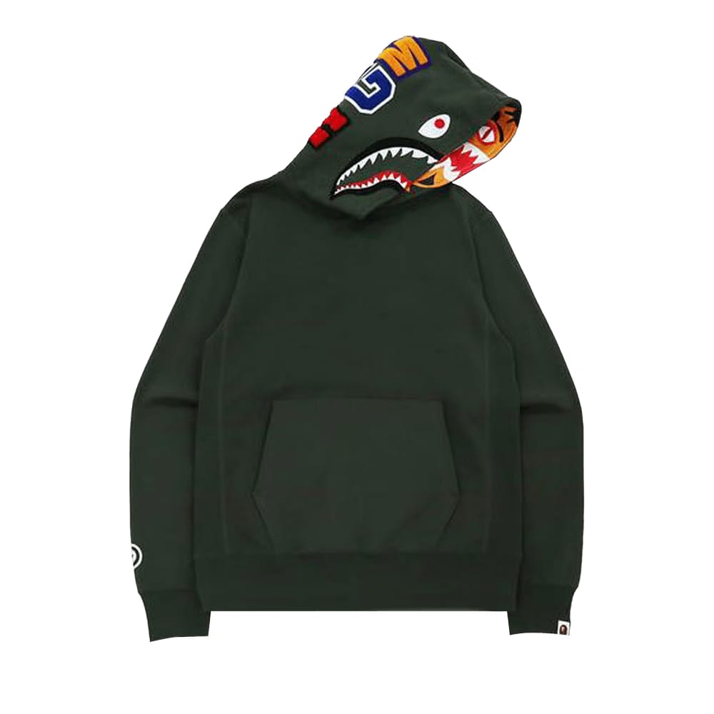 BAPE Shark x Tiger Pullover Hoodie Olive Drab