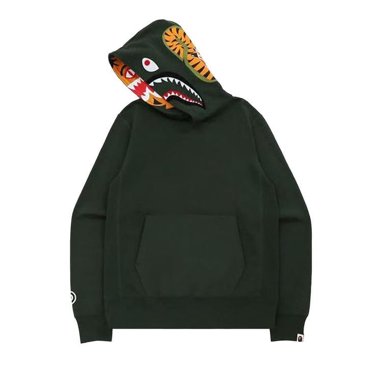 BAPE Shark x Tiger Pullover Hoodie Olive Drab