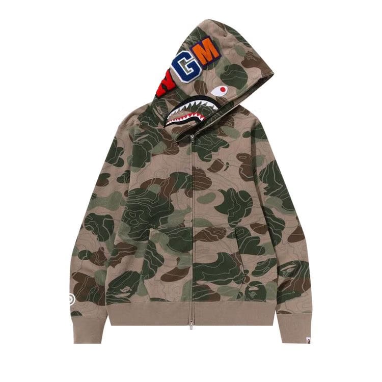 BAPE Layered Line camo Shark Full Zip Hoodie Beige