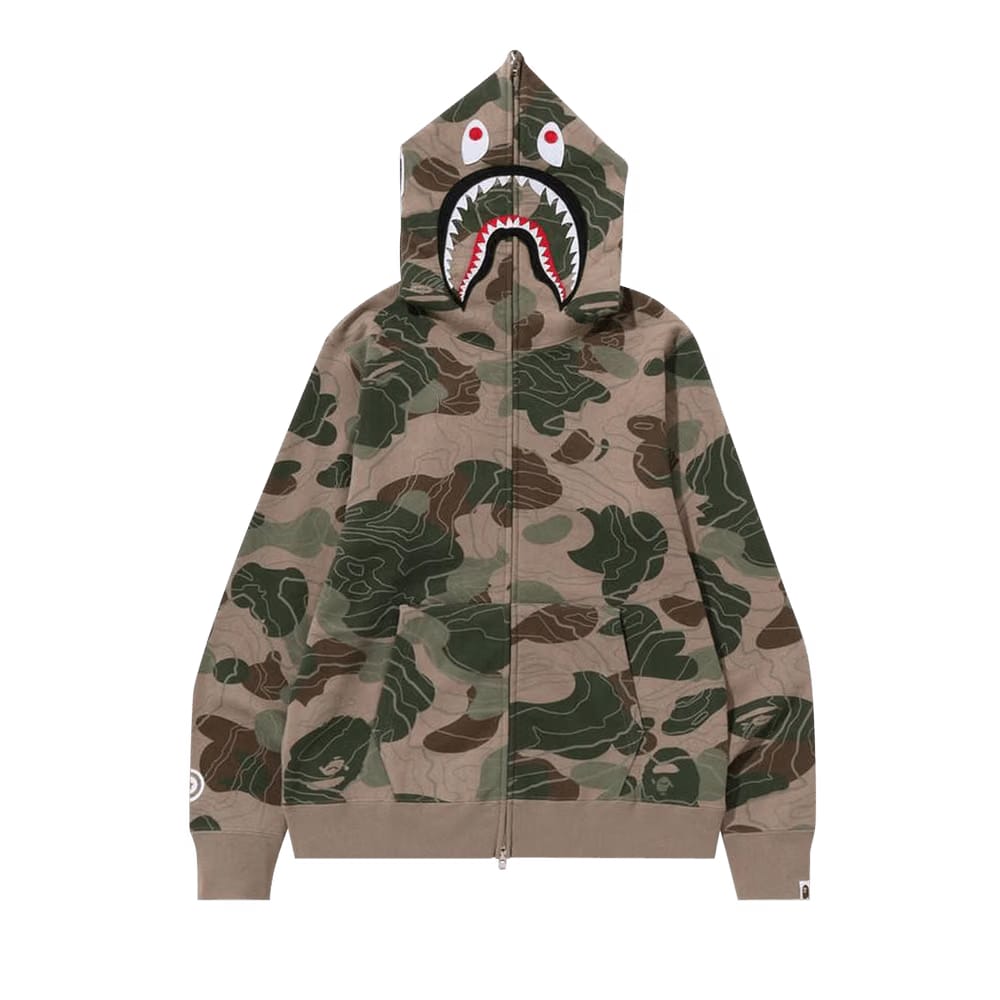 BAPE Layered Line camo Shark Full Zip Hoodie Beige