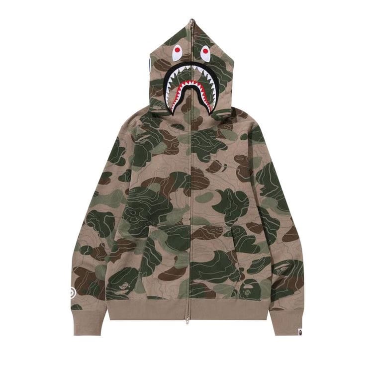 BAPE Layered Line camo Shark Full Zip Hoodie Beige