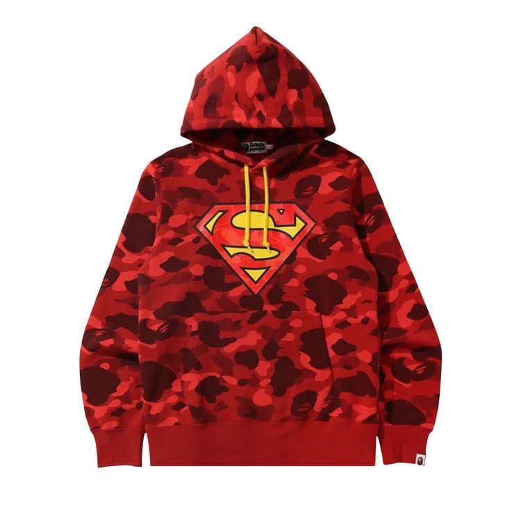 BAPE x DC Superman Camo Pullover Hoodie Red