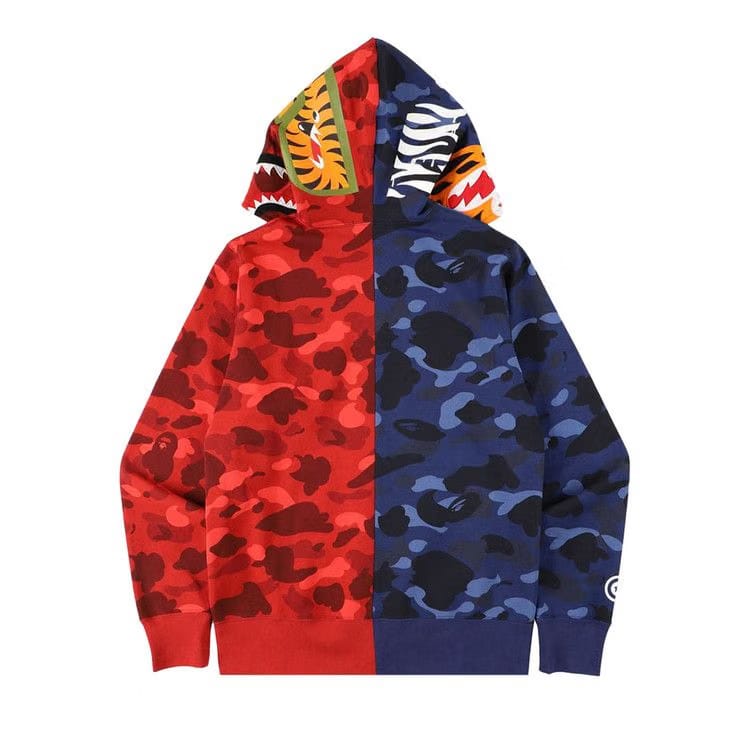 BAPE Color Camo Tiger Shark Half Full Zip Hoodie Navy