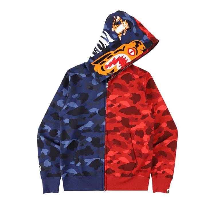 BAPE Color Camo Tiger Shark Half Full Zip Hoodie Navy