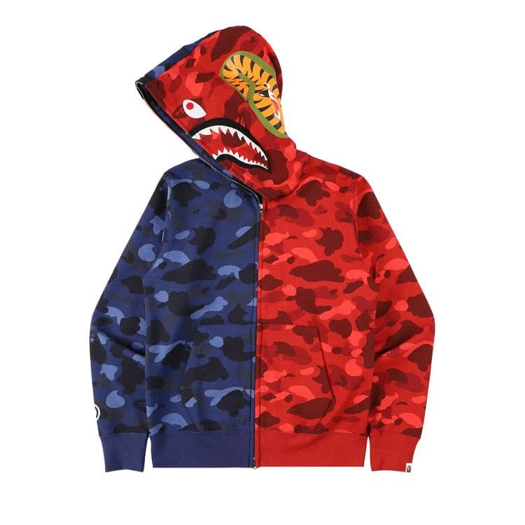 BAPE Color Camo Tiger Shark Half Full Zip Hoodie Navy