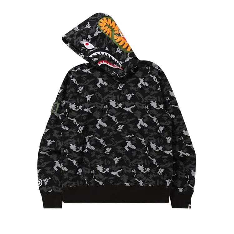 BAPE Digital Camo Shark Wide Pullover Hoodie Black