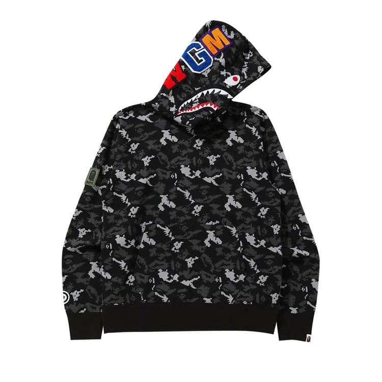 BAPE Digital Camo Shark Wide Pullover Hoodie Black