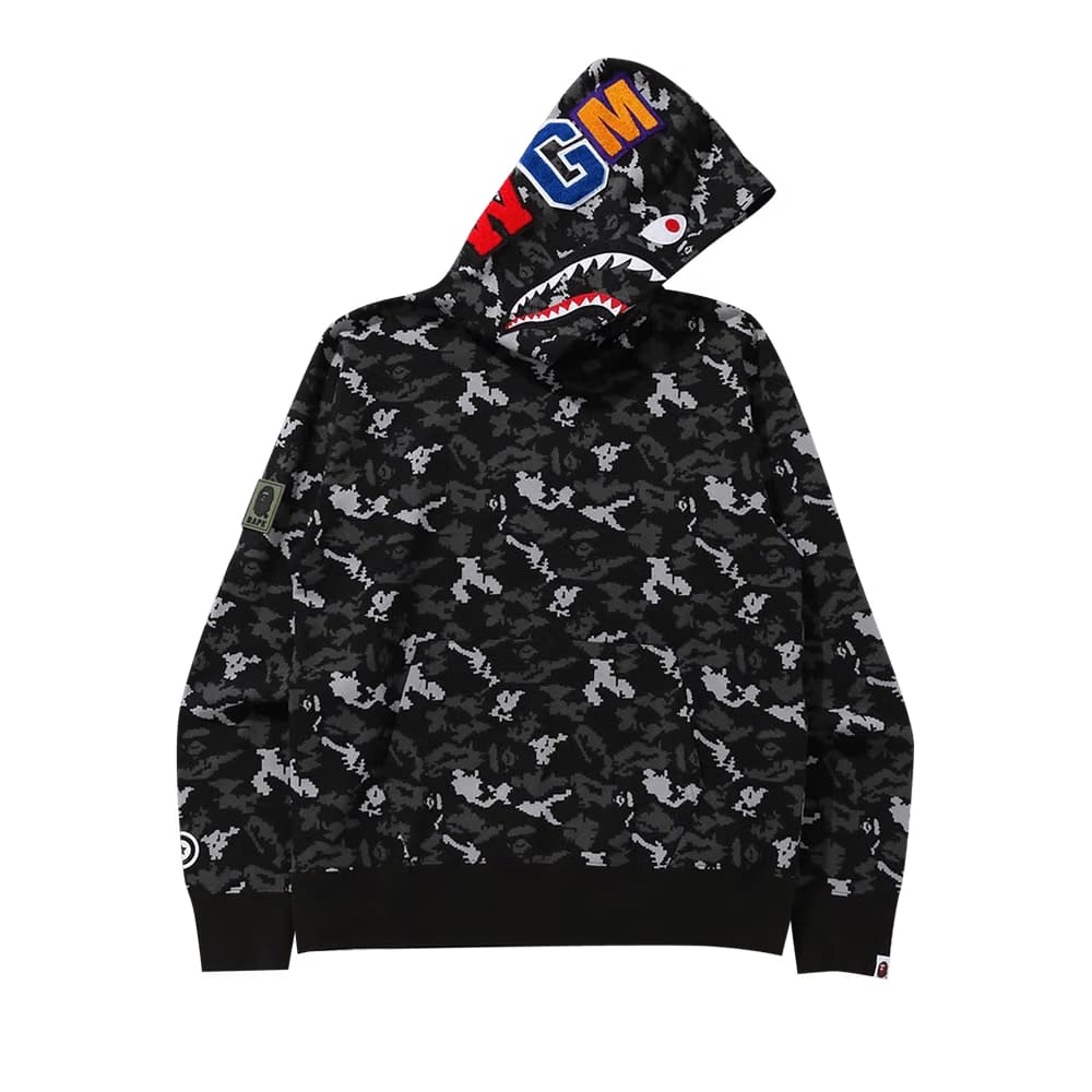 BAPE Digital Camo Shark Wide Pullover Hoodie Black