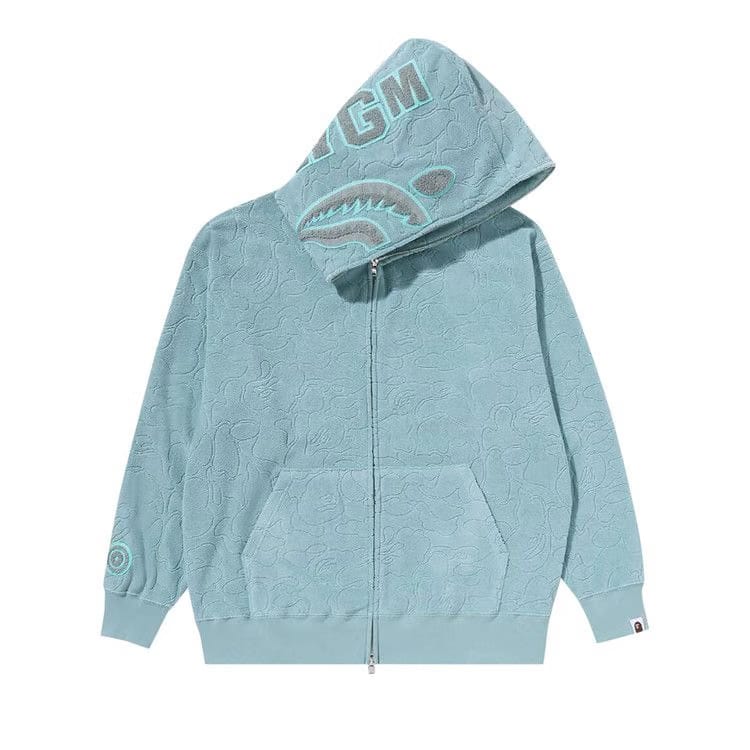 BAPE Line Camo Terry Towel Shark Zip Hoodie Sax