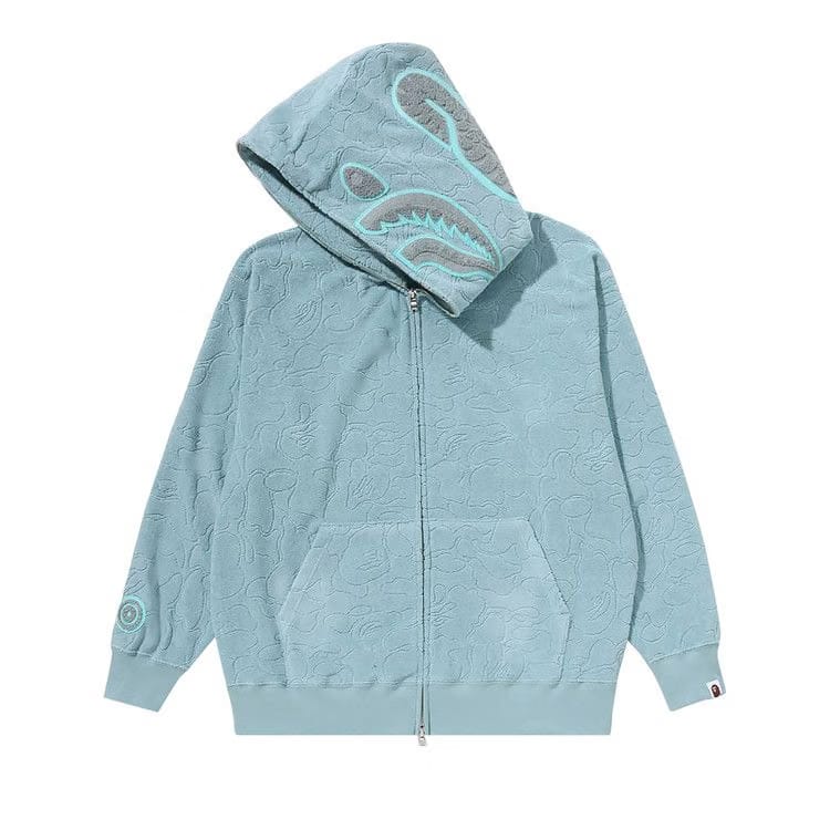 BAPE Line Camo Terry Towel Shark Zip Hoodie Sax