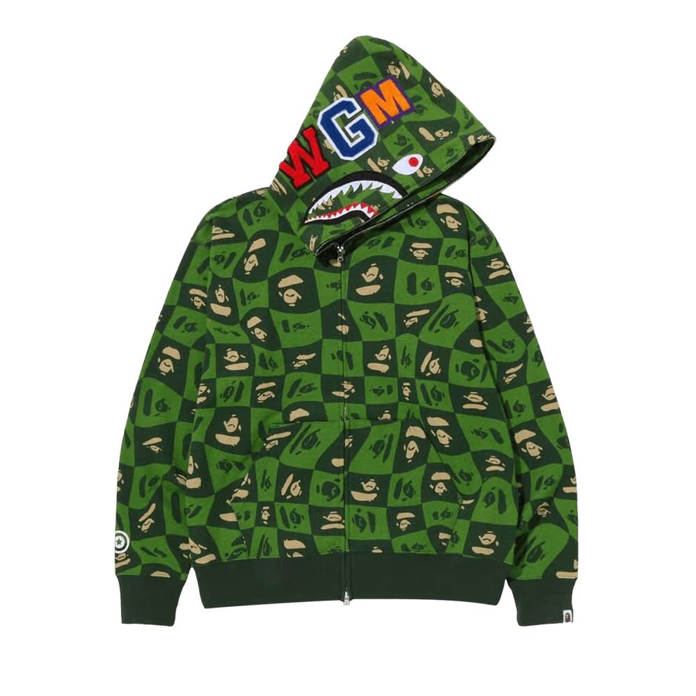 BAPE Distortion Shark Relaxed Fit Full Zip Hoodie Green
