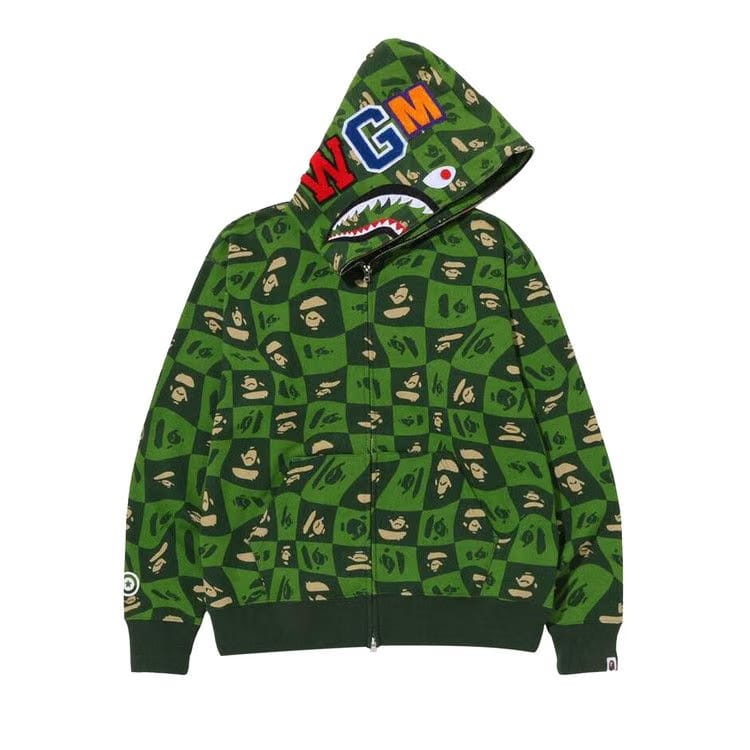 BAPE Distortion Shark Relaxed Fit Full Zip Hoodie Green