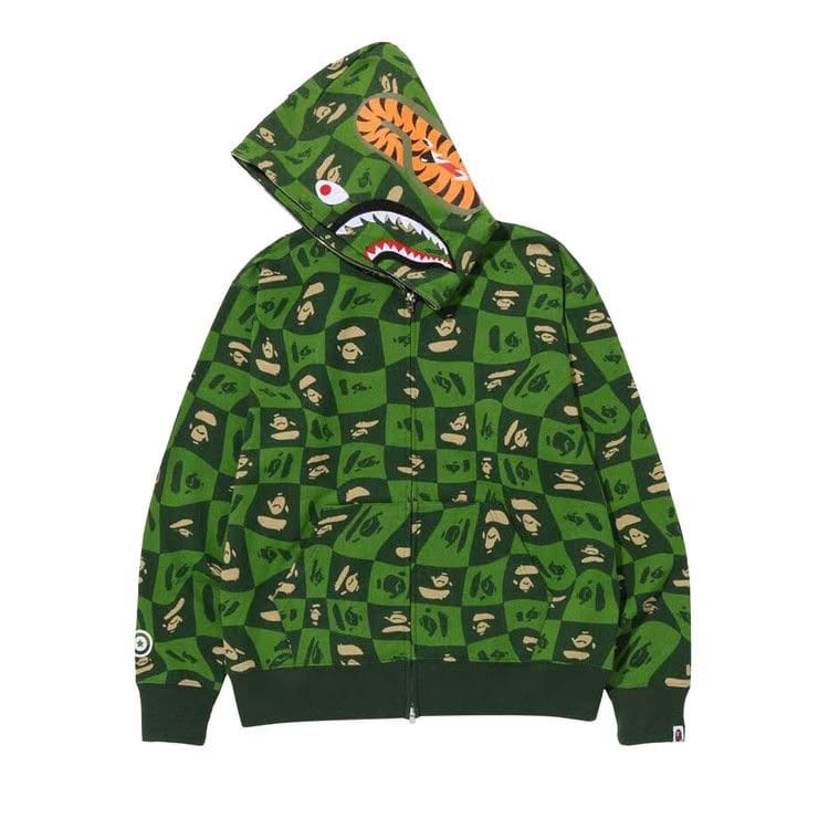 BAPE Distortion Shark Relaxed Fit Full Zip Hoodie Green