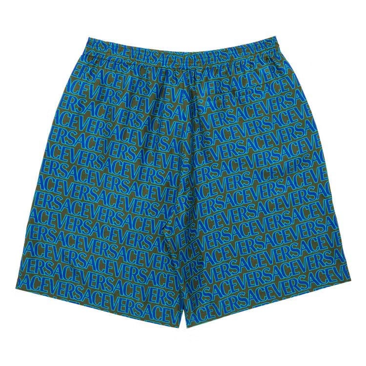 Versace Baroque Print Silk Shorts Khaki/Blue