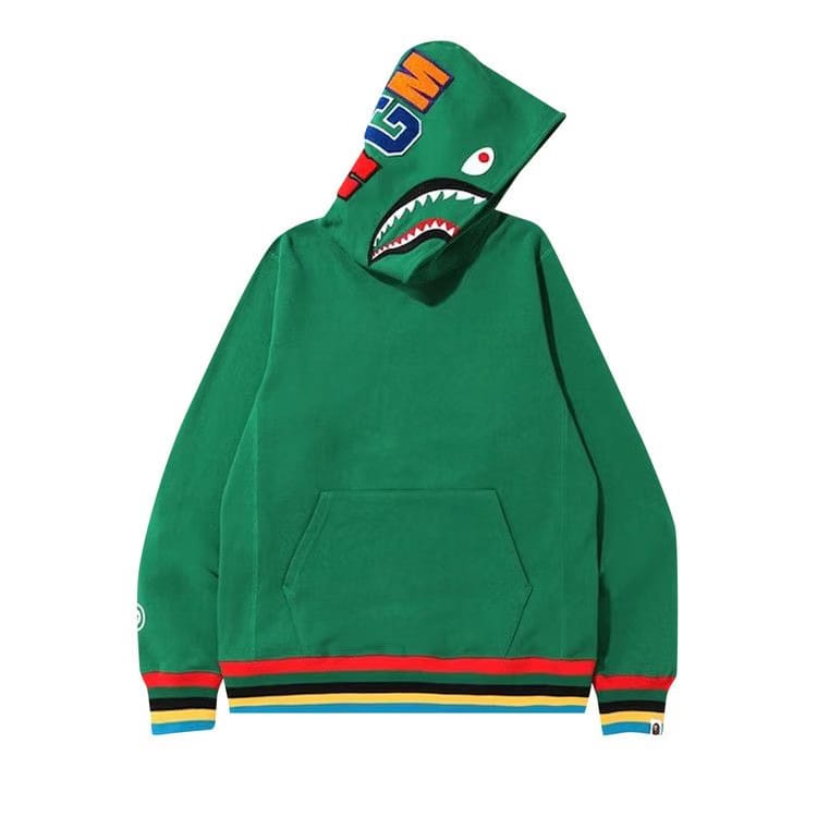 BAPE Shark Line Rib Pullover Hoodie Green
