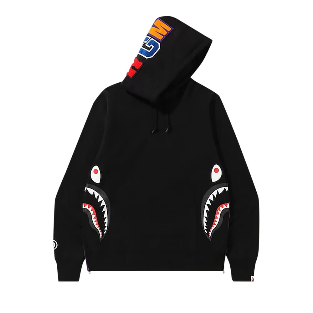 BAPE Shark Wide Side Zip Pullover Hoodie Black/Purple